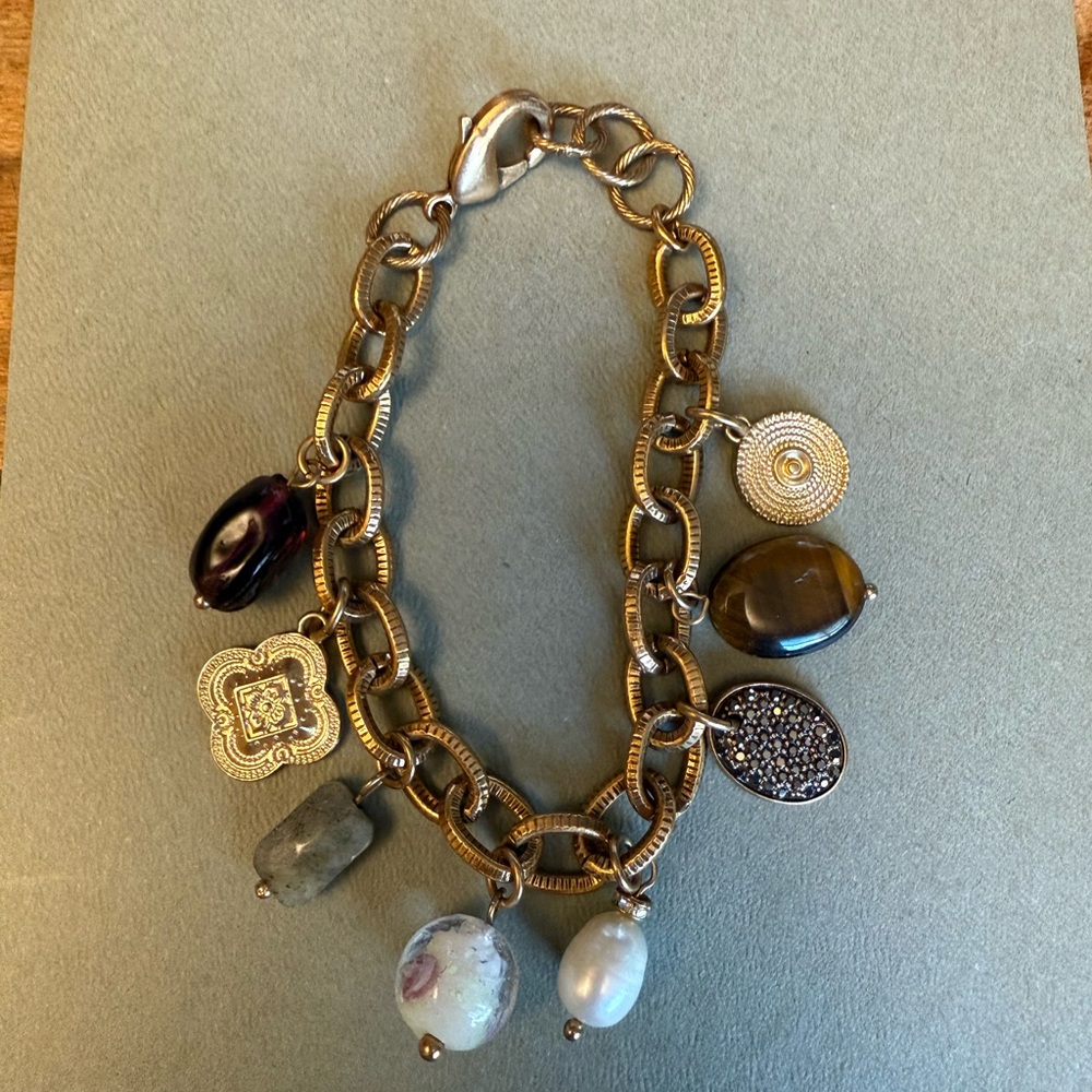 Brass Boho, Hippie Chico’s Charm Bracelet with Multi Style Accents